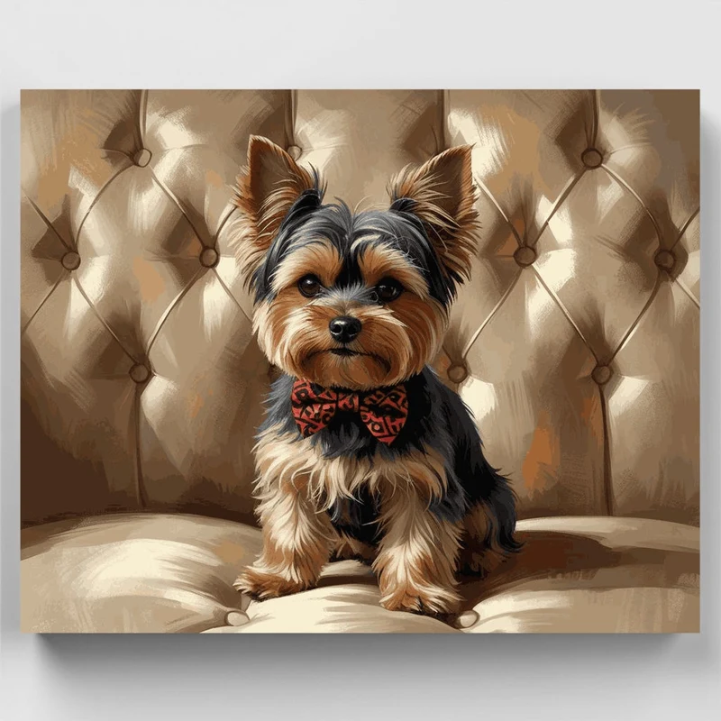 Elegant Yorkshire Terrier on Luxury Chair - Paint by Numbers Kit