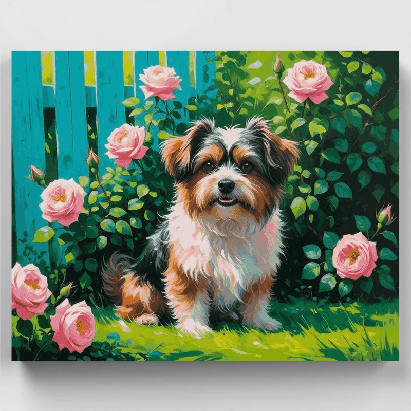 Yorkie in Rose Garden - Paint by Numbers Kit