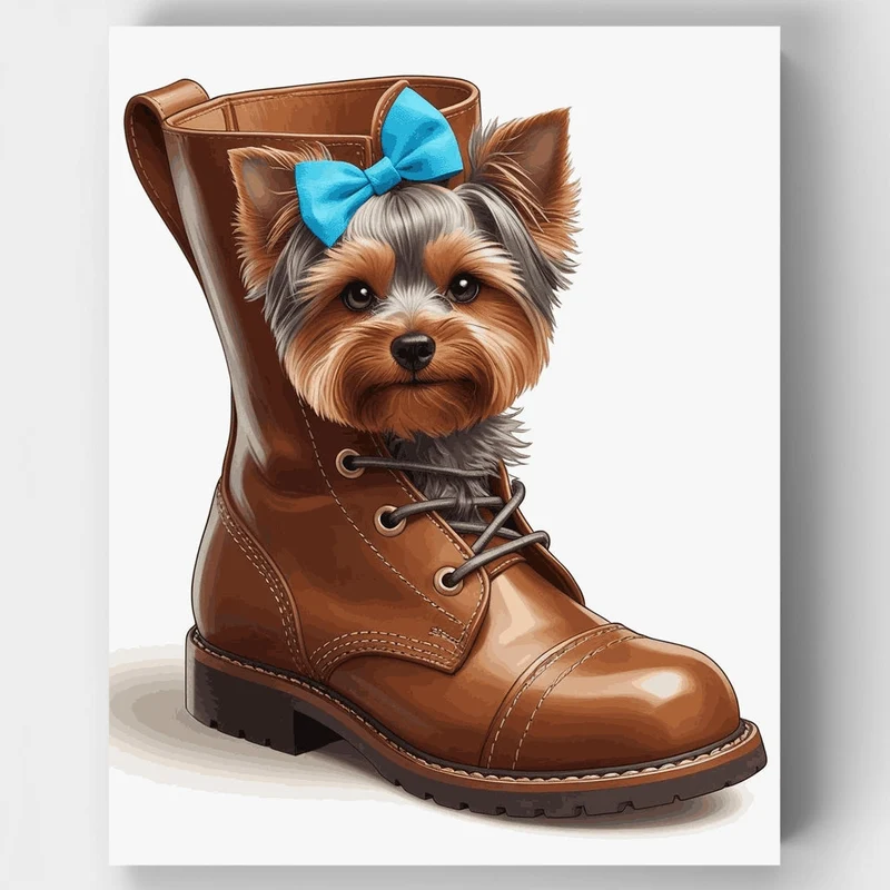 Adorable Yorkie in Boot - Paint by Numbers Kit