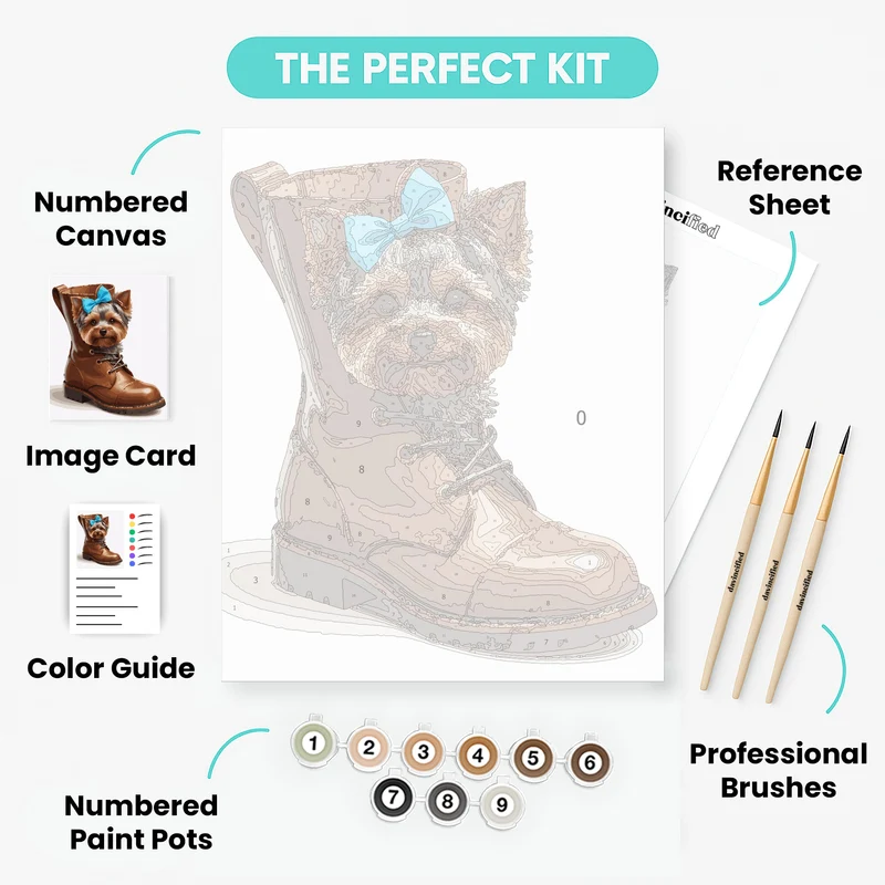 Adorable Yorkie in Boot - Paint by Numbers Kit