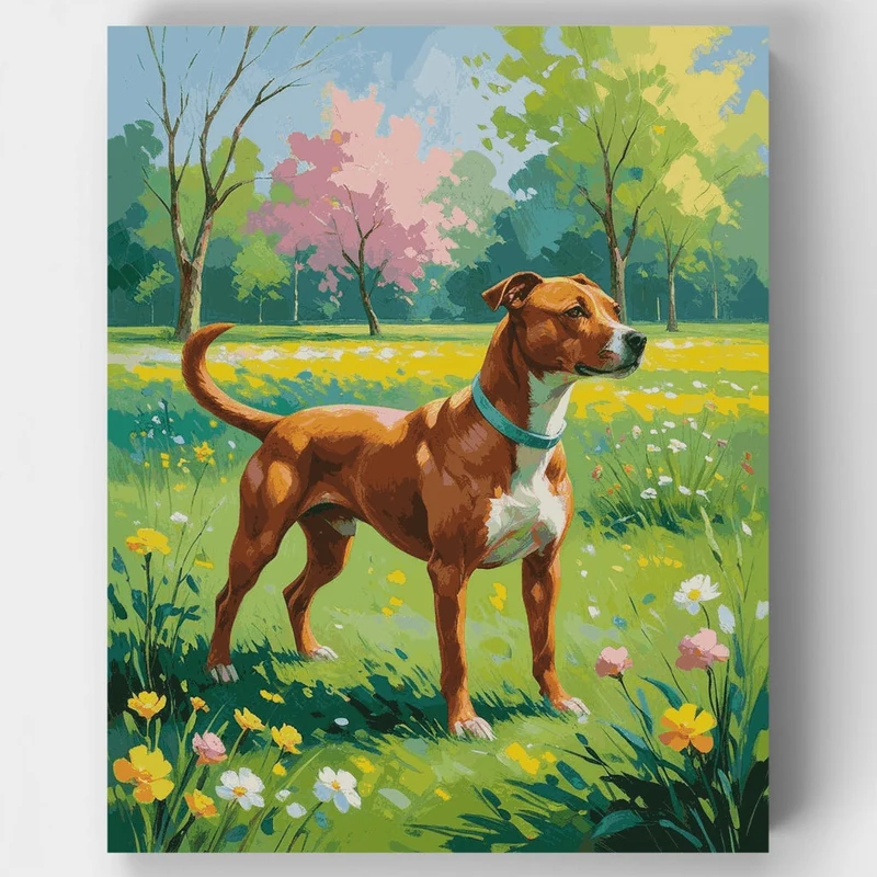 Staffordshire Bull Terrier in Spring Meadow - Paint by Numbers Kit