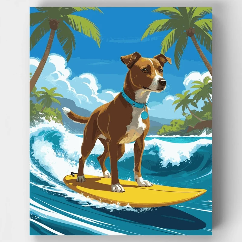 Surfing Dog Paradise - Paint by Numbers Kit