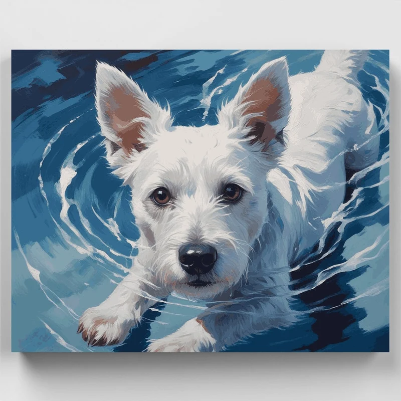 Swimming Westie Dog - Paint by Numbers Kit