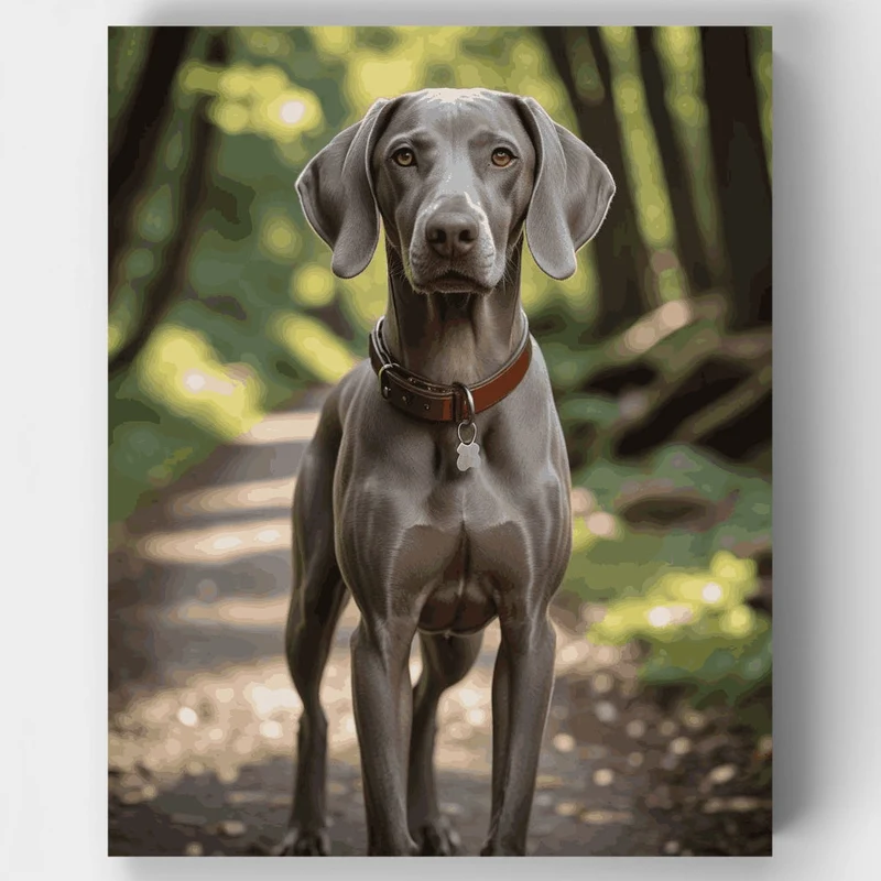 Elegant Weimaraner in Forest Path - Paint by Numbers Kit