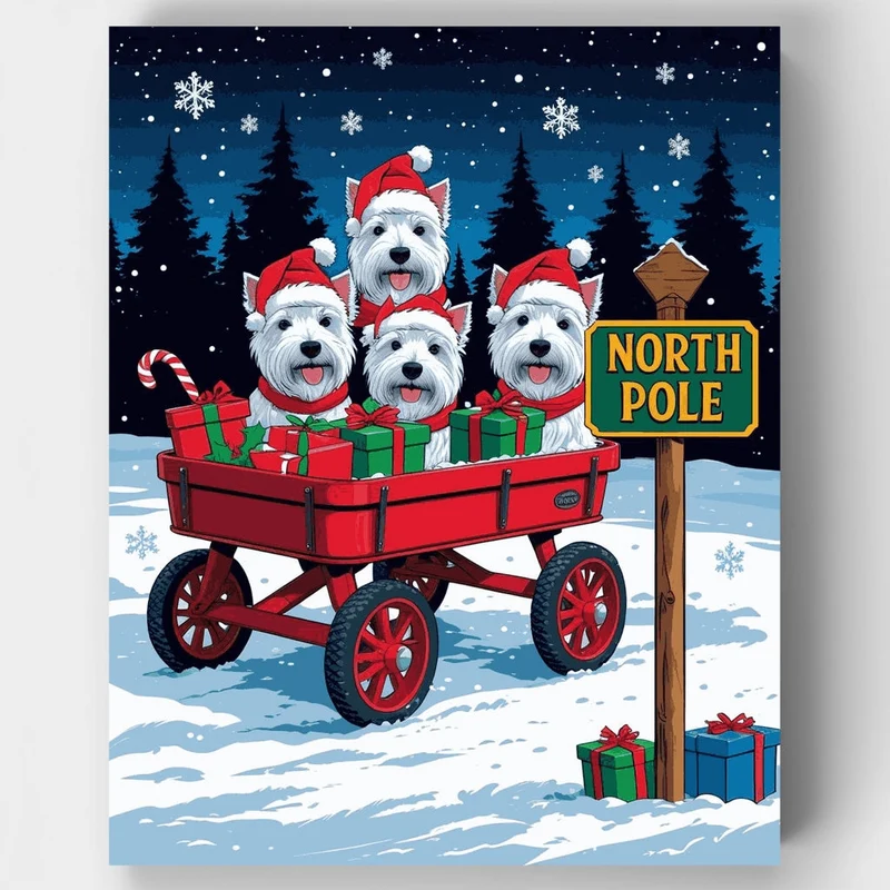 Christmas Westies at North Pole - Paint by Numbers Kit