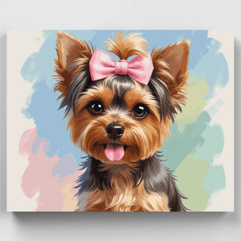 Adorable Yorkshire Terrier with Pink Bow - Paint by Numbers Kit