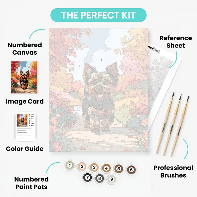 Yorkshire Terrier in Autumn Forest - Paint by Numbers Kit