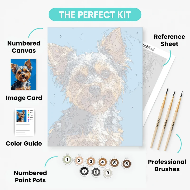 Happy Yorkshire Terrier with Bright Blue Background - Paint by Numbers Kit