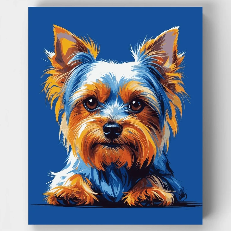 Vibrant Yorkshire Terrier with Blue Background - Paint by Numbers Kit