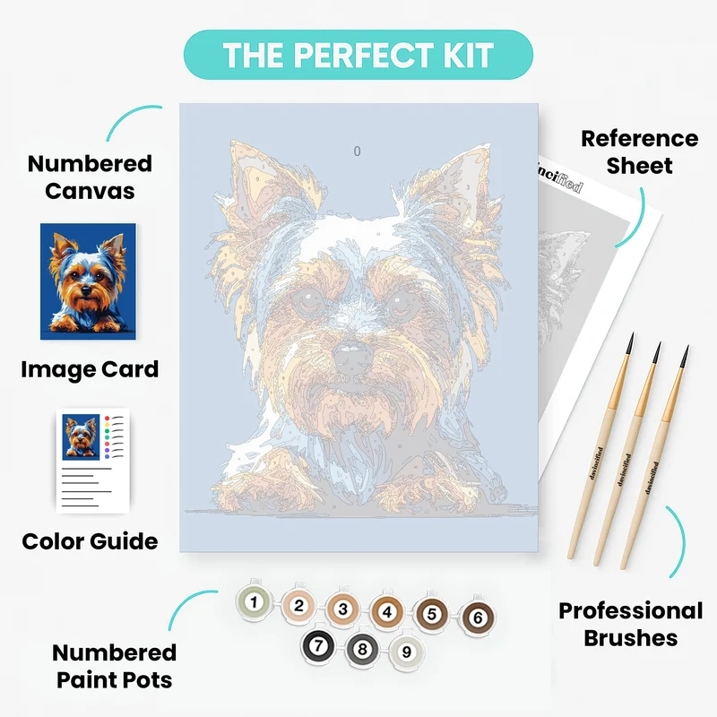 Vibrant Yorkshire Terrier with Blue Background - Paint by Numbers Kit