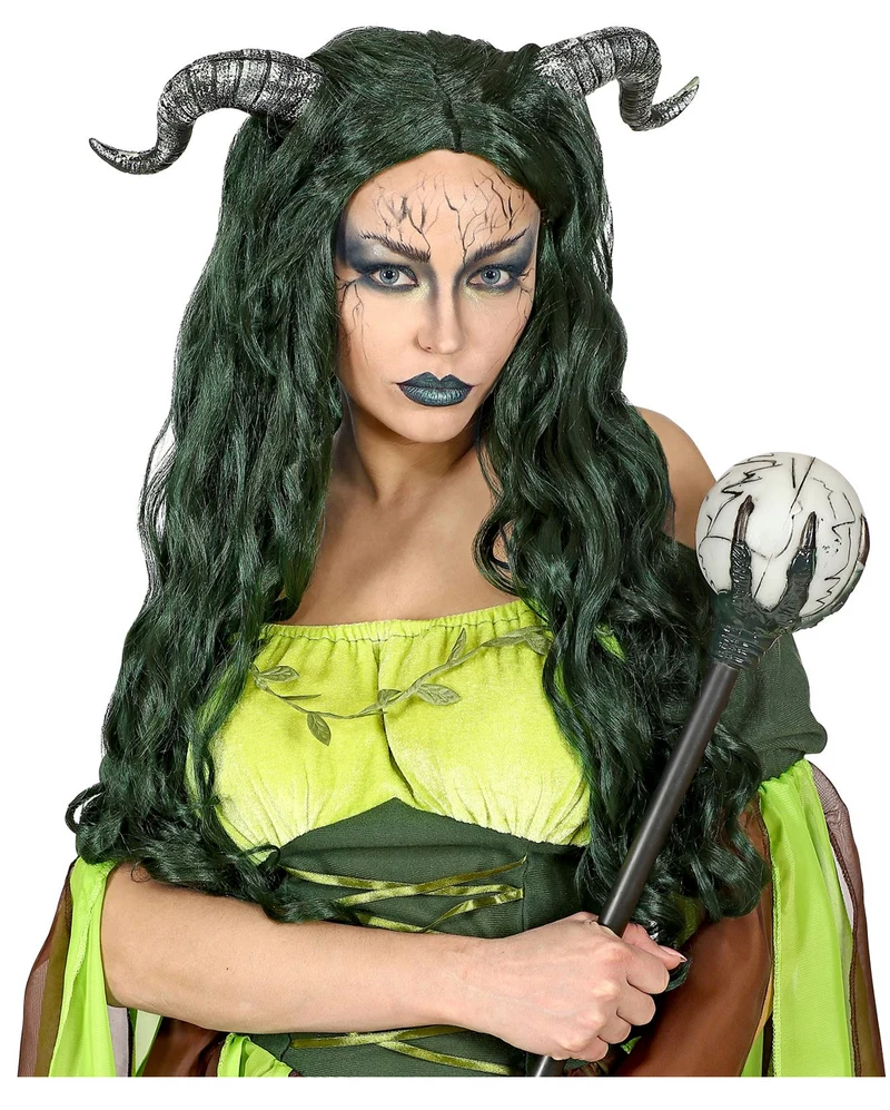 Waldhexen Perücke mit Hörnern