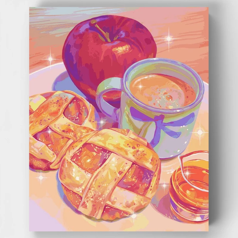 "Caramel Apple Pie Cookies and Milk Tea" Paint by Numbers Kit