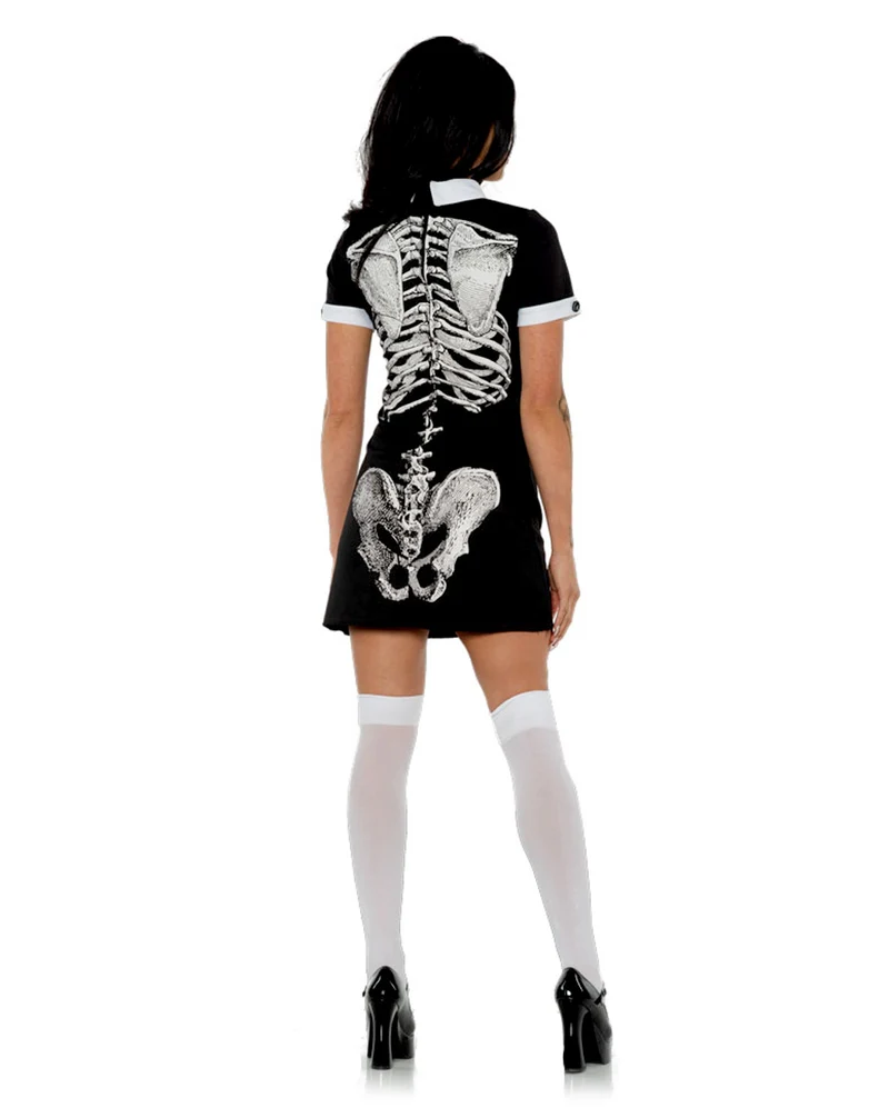 Kurzärmliges Skelett Minikleid mit Kragen