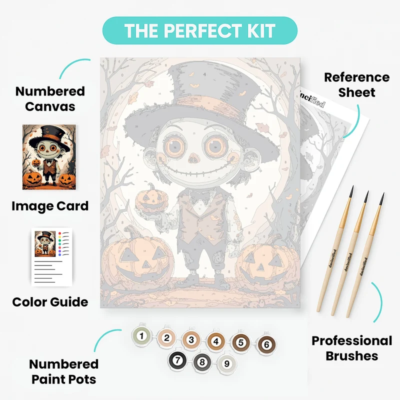 Cute Halloween Scarecrow with Jack-o'-Lanterns - Paint by Numbers Kit
