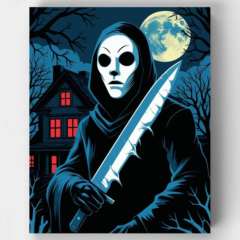 Hooded Figure with Knife Horror Scene - Paint by Numbers Kit