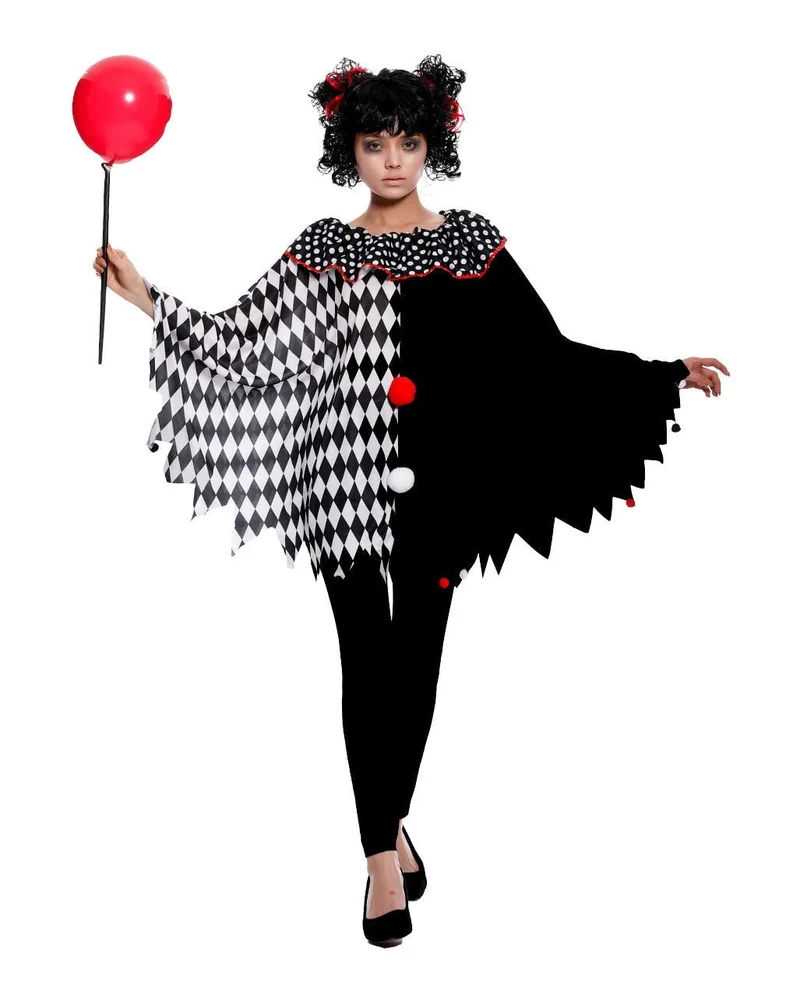 Schwarz Weißer Clowns Poncho One Size