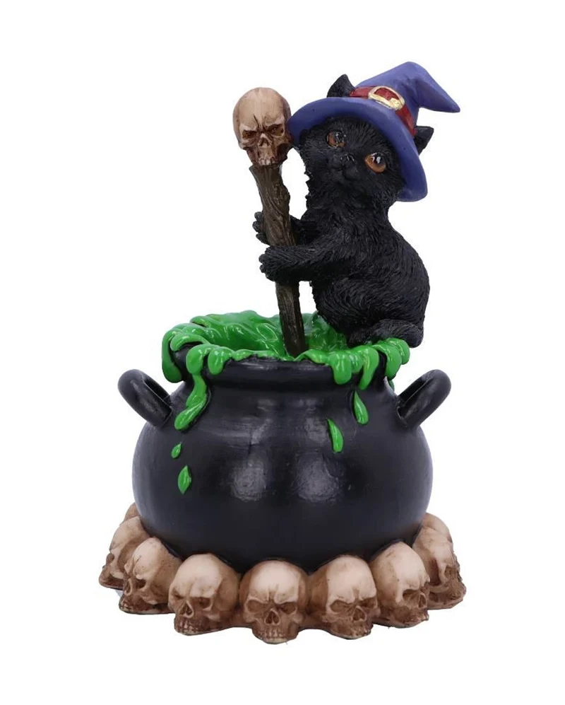 Schwarzes Hexenkätzchen mit Hexenkessel 12cm