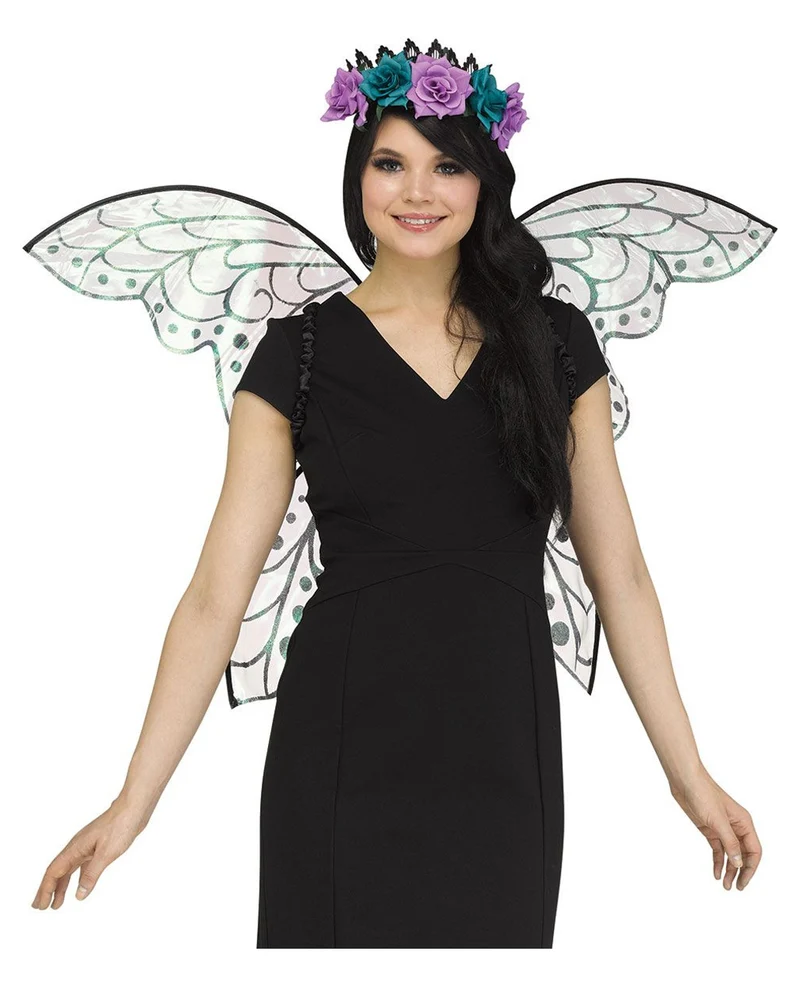 Schimmernde Feenflügel mit Blumen Schwarz Glitter