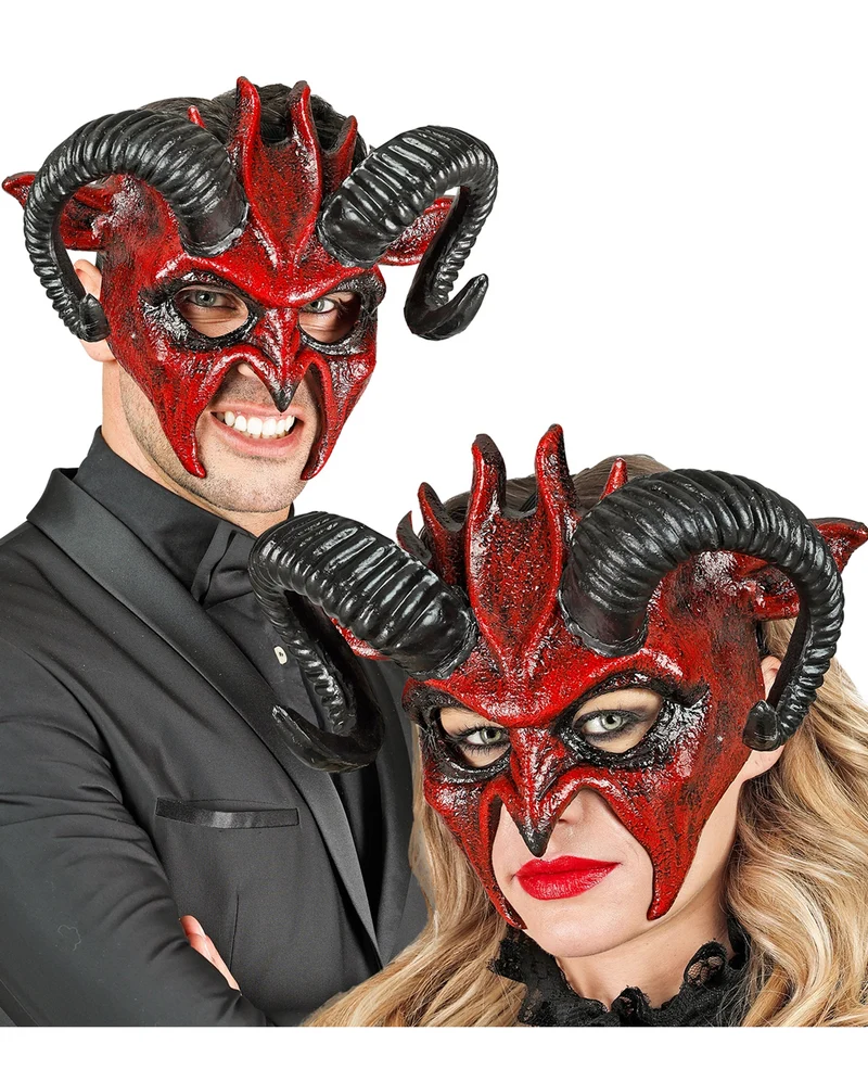 Teuflische Dämonen Maske mit Hörner