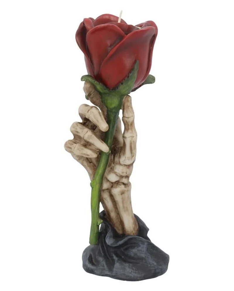 Skeletthand mit Rose Kerzenständer