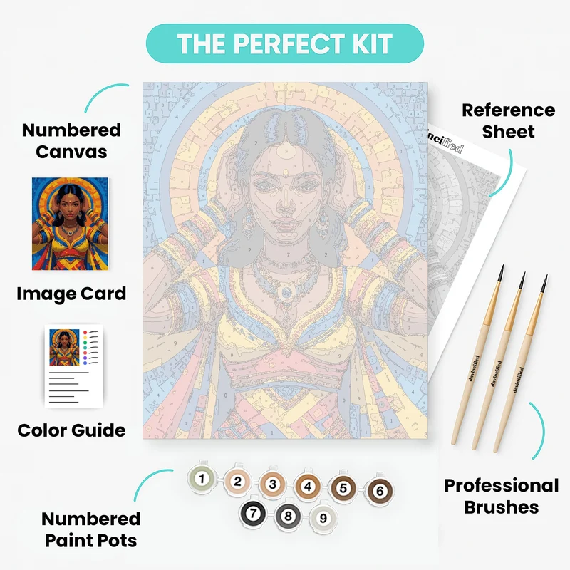 Radiant Indian Goddess in Mosaic Glory - Paint by Numbers Kit