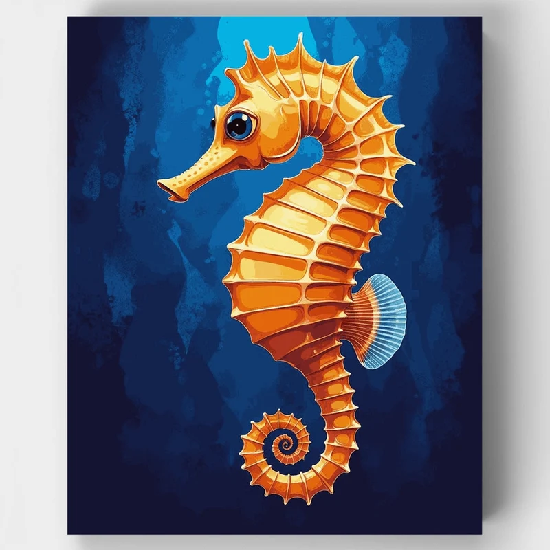 Golden Seahorse in Deep Blue Ocean - Paint by Numbers Kit