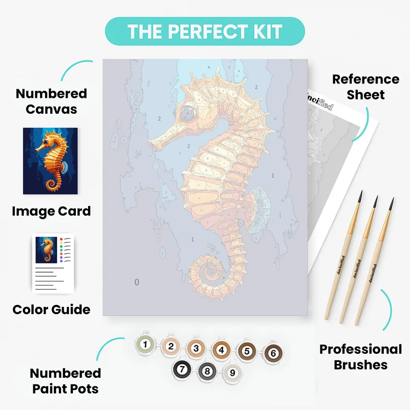 Golden Seahorse in Deep Blue Ocean - Paint by Numbers Kit