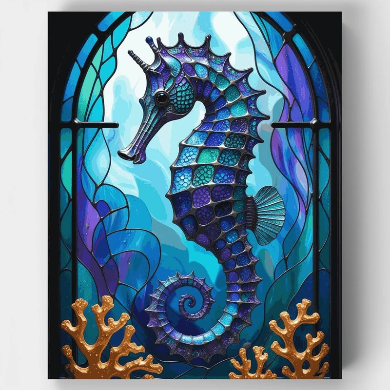 Stained Glass Seahorse - Paint by Numbers Kit