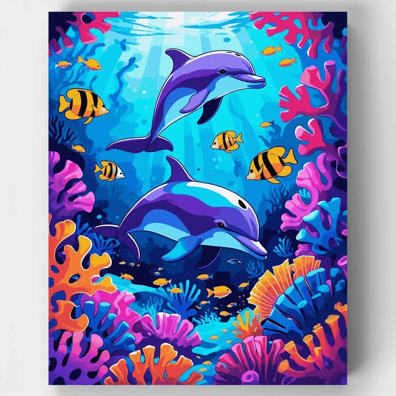 Vibrant Dolphin Coral Reef Adventure - Paint by Numbers Kit