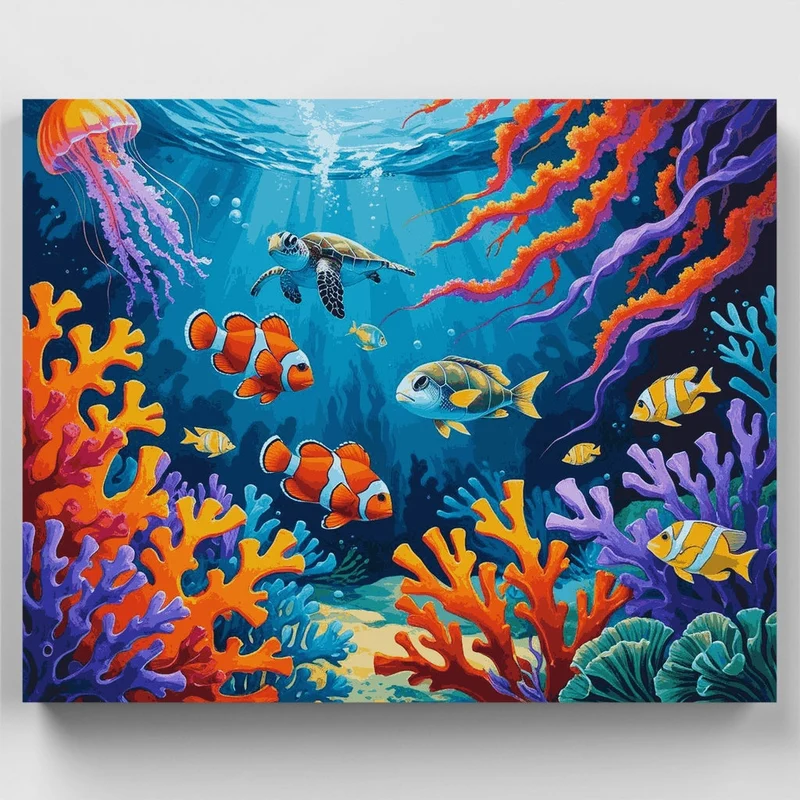 Colorful Coral Reef Marine Life - Paint by Numbers Kit