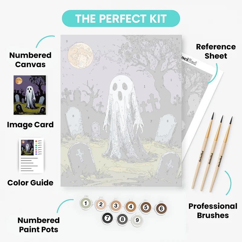 Spooky Ghost Cemetery Scene - Paint by Numbers Kit
