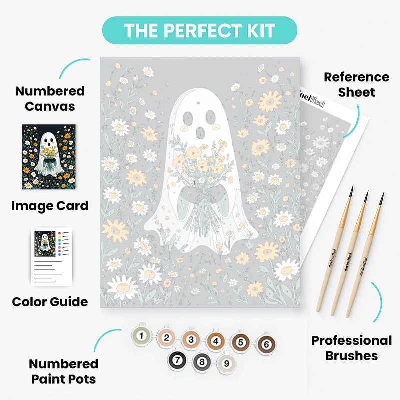 Friendly Ghost with Daisy Bouquet - Paint by Numbers Kit