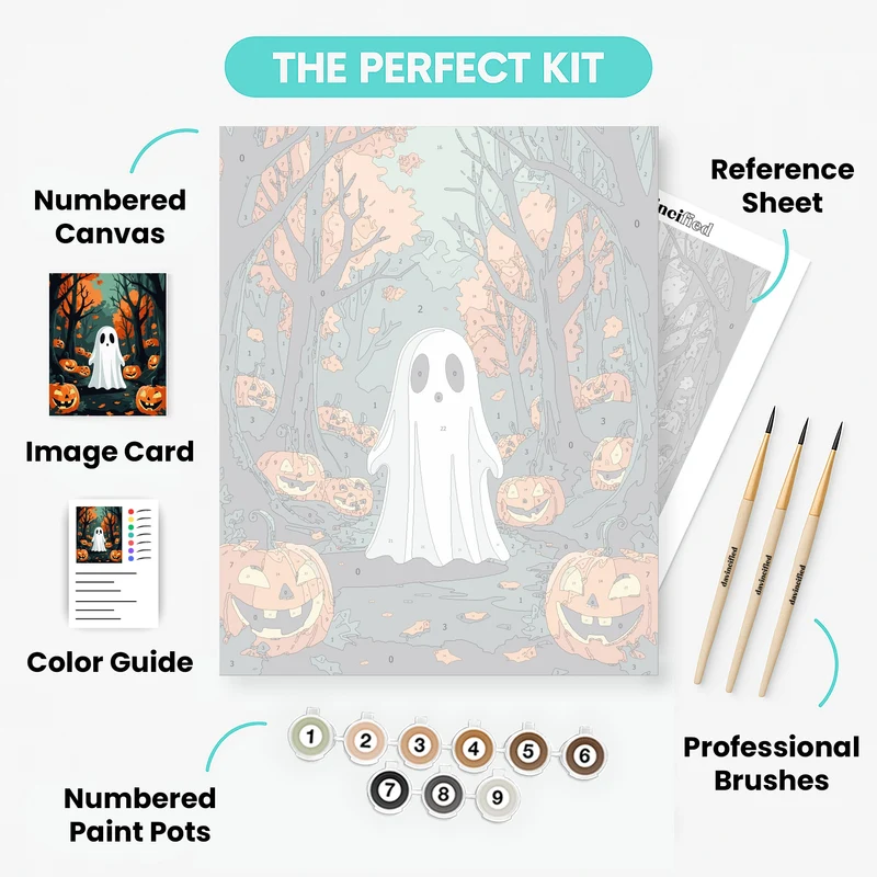 Halloween Ghost in Pumpkin Patch - Paint by Numbers Kit