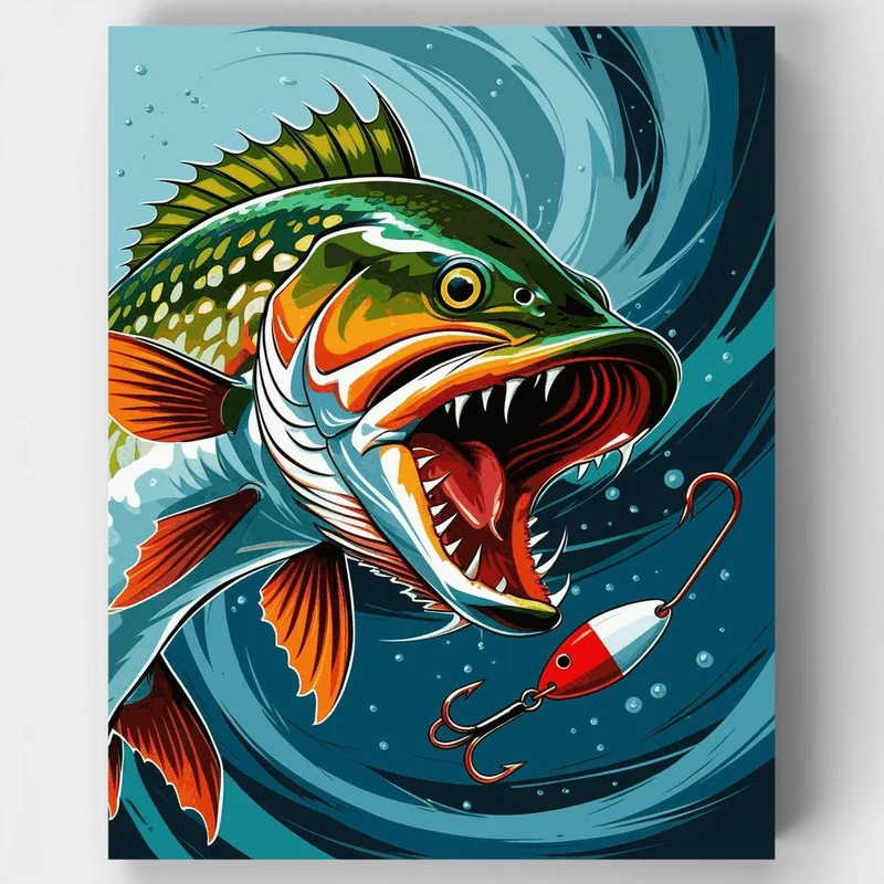 Fierce Pike Fishing Lure Strike - Paint by Numbers Kit