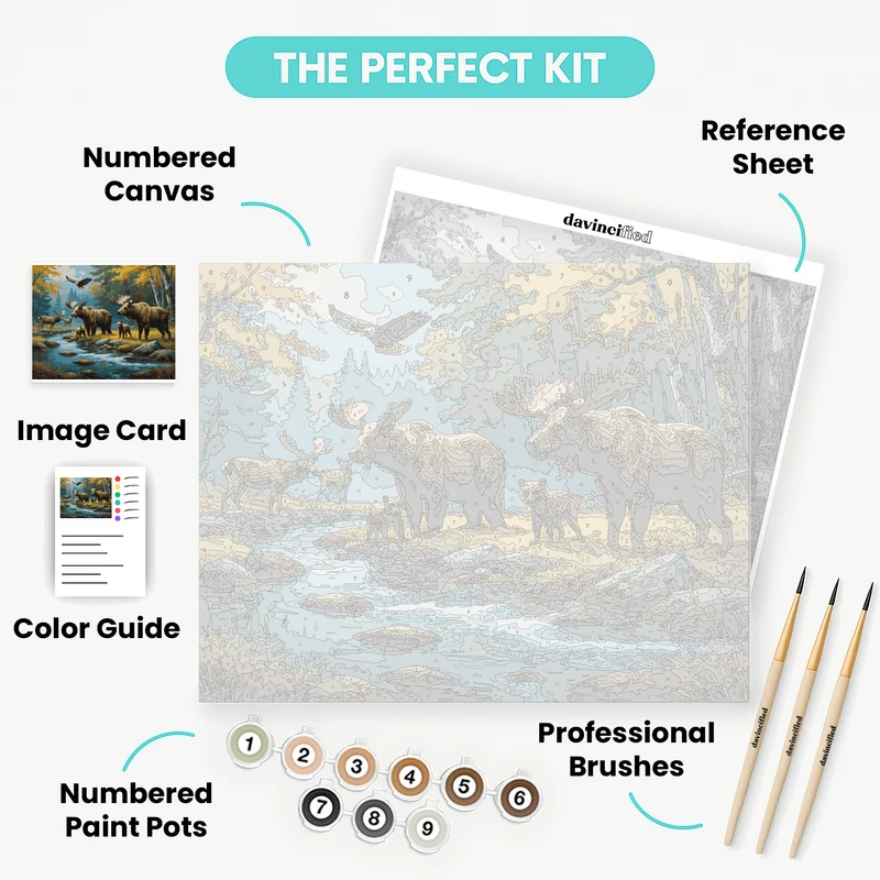 Forest Wildlife Scene with Bears and Moose - Paint by Numbers Kit