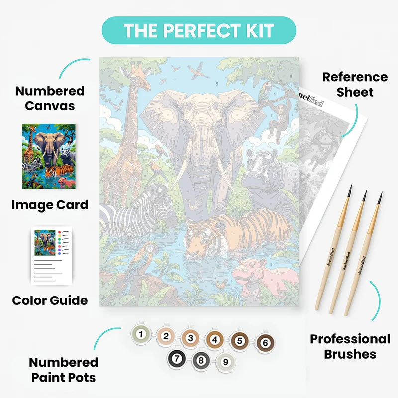 Safari Animals at the Watering Hole - Paint by Numbers Kit