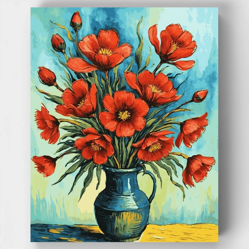 "Bouquet of Red Blossoms in a Vase" Paint by Numbers Kit