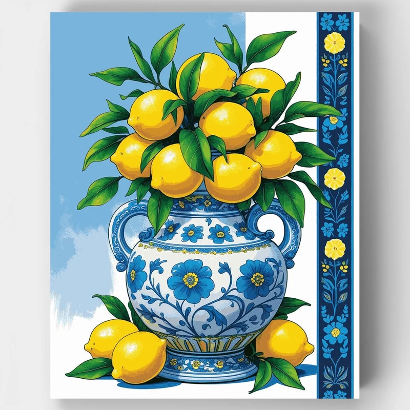 Lemons in Blue Floral Vase - Paint by Numbers Kit