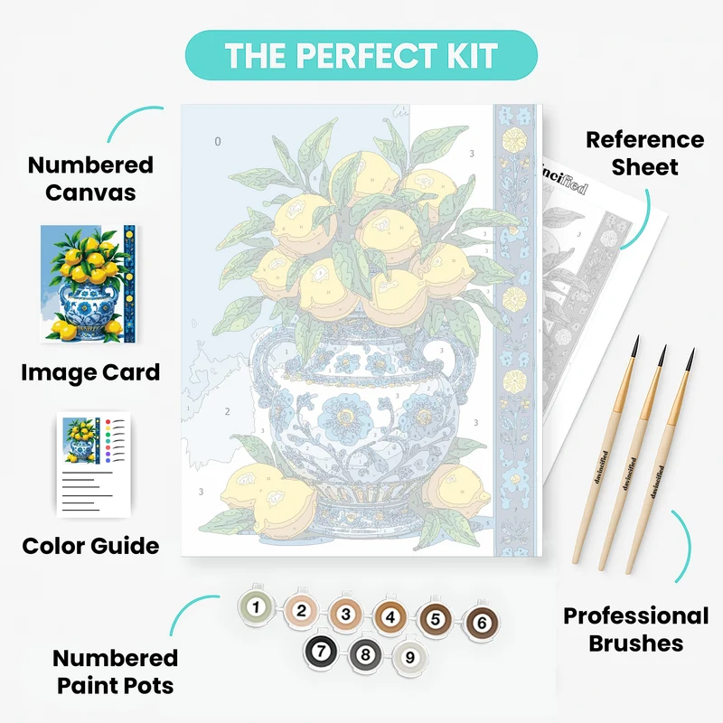 Lemons in Blue Floral Vase - Paint by Numbers Kit