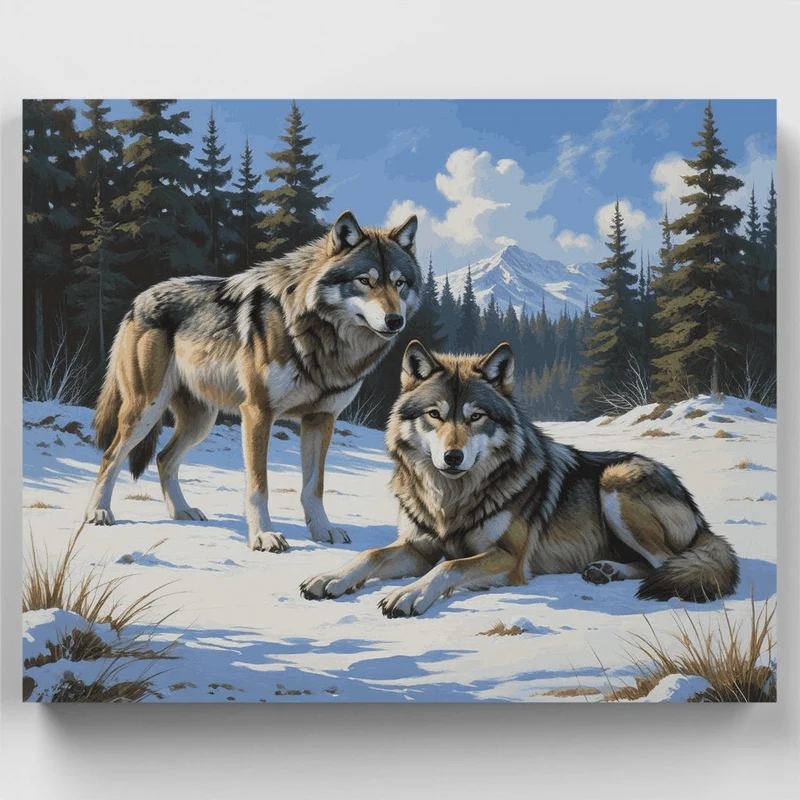 Winter Wolves in Snowy Forest - Paint by Numbers Kit
