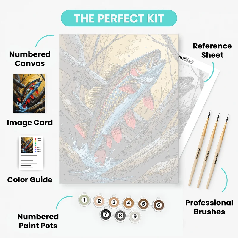 Trout Jumping Through Fallen Logs - Paint by Numbers Kit