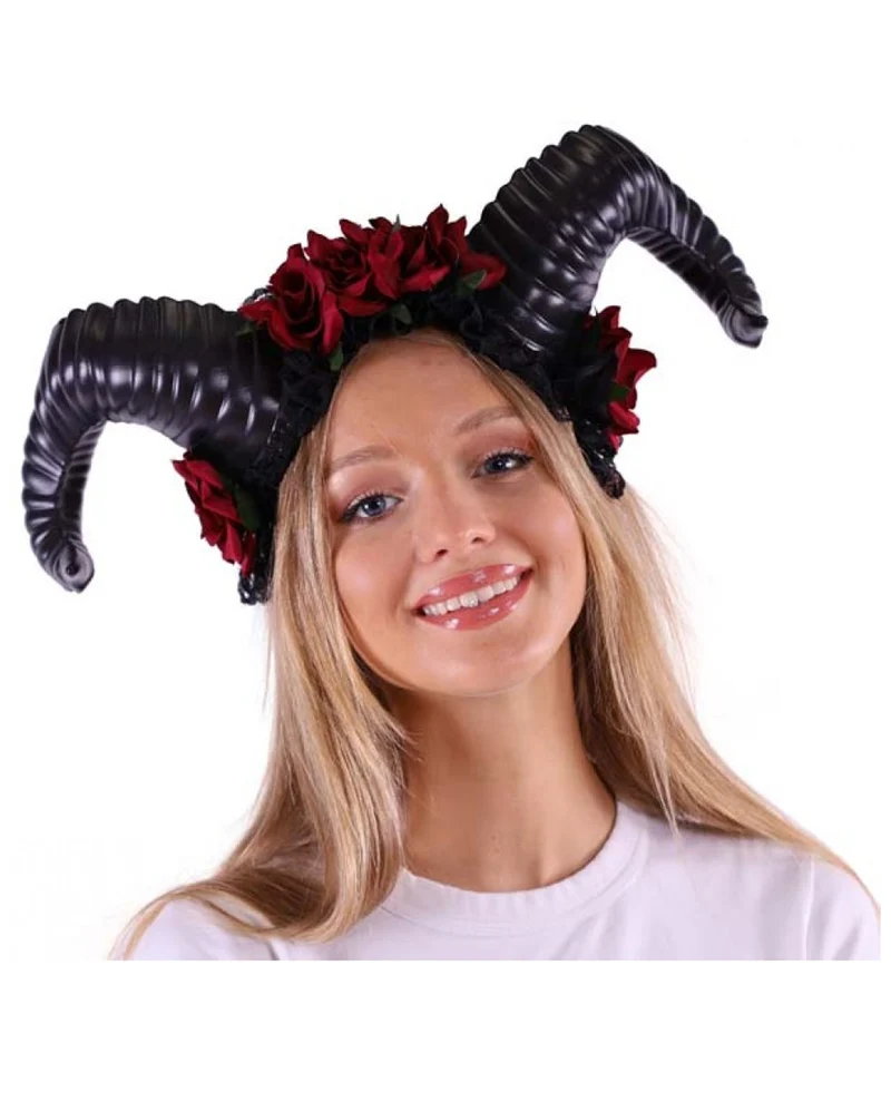 Widder Cosplay Hörner mit Roten Rosen
