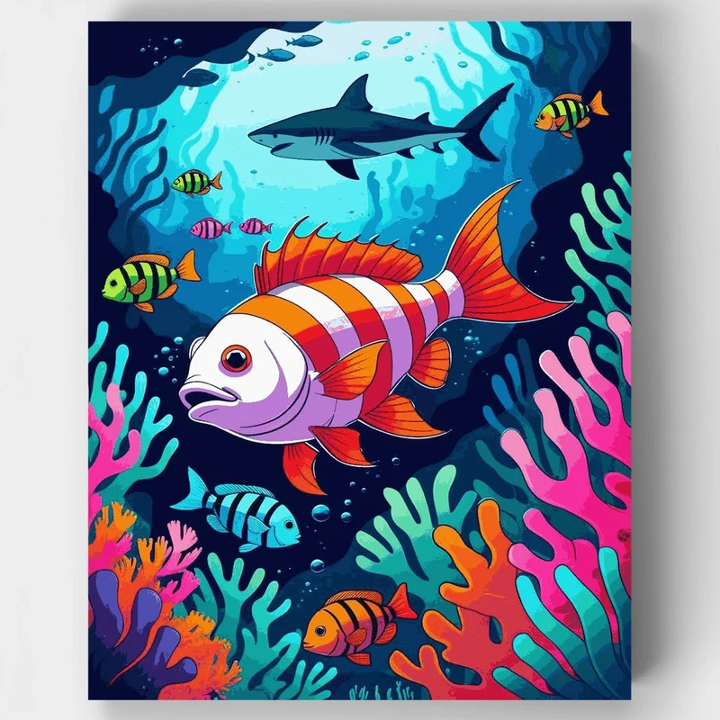 Vibrant Underwater Ocean Scene - Paint by Numbers Kit