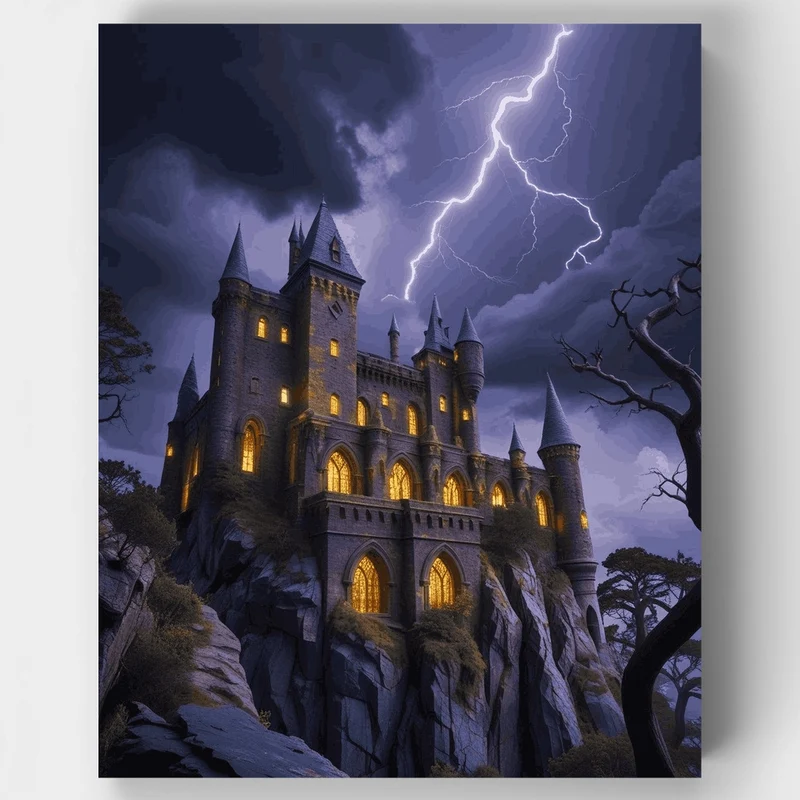 Gothic Castle Storm Night - Paint by Numbers Kit