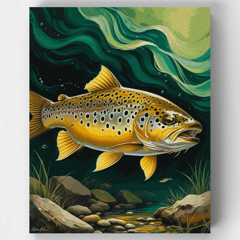 Golden Trout in Mountain Stream - Paint by Numbers Kit
