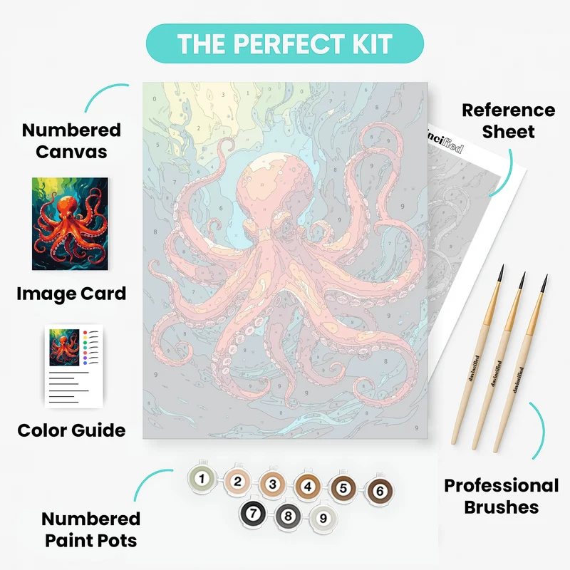 Vibrant Orange Octopus in Deep Ocean Waters - Paint by Numbers Kit