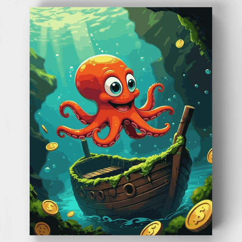 Underwater Octopus Treasure Hunter - Paint by Numbers Kit