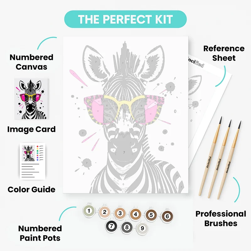 Stylish Zebra with Pink Sunglasses - Paint by Numbers Kit