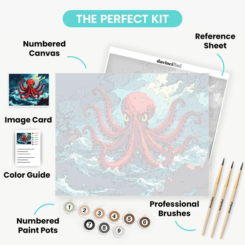 Giant Red Octopus Sea Monster - Paint by Numbers Kit