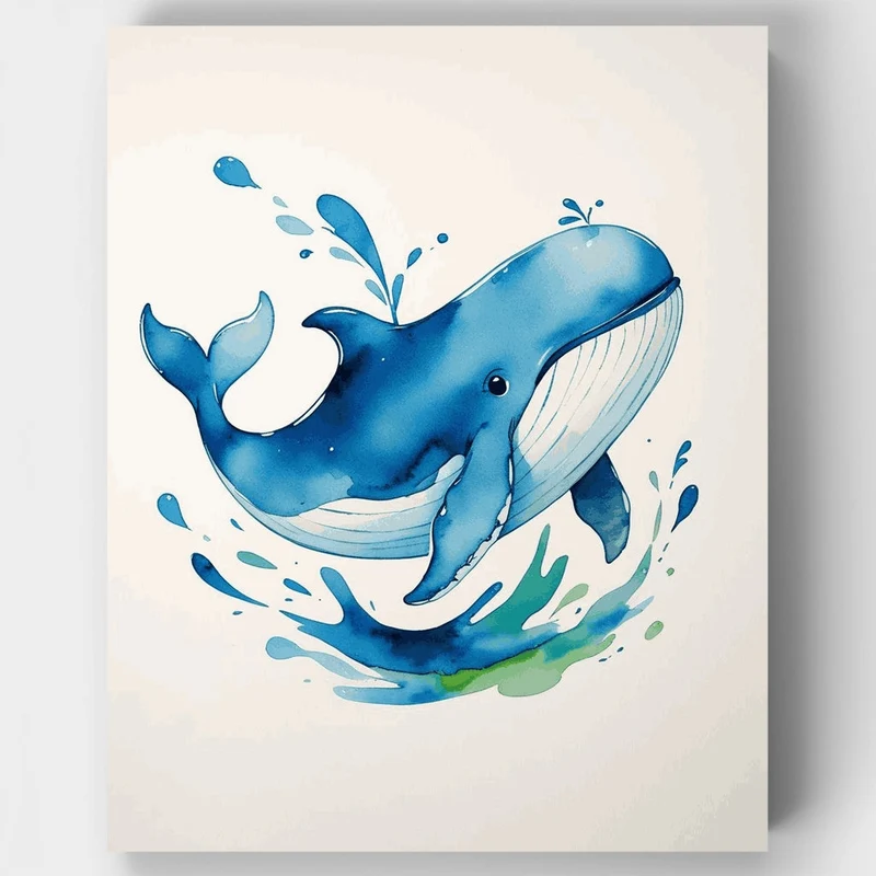 Watercolor Blue Whale - Paint by Numbers Kit